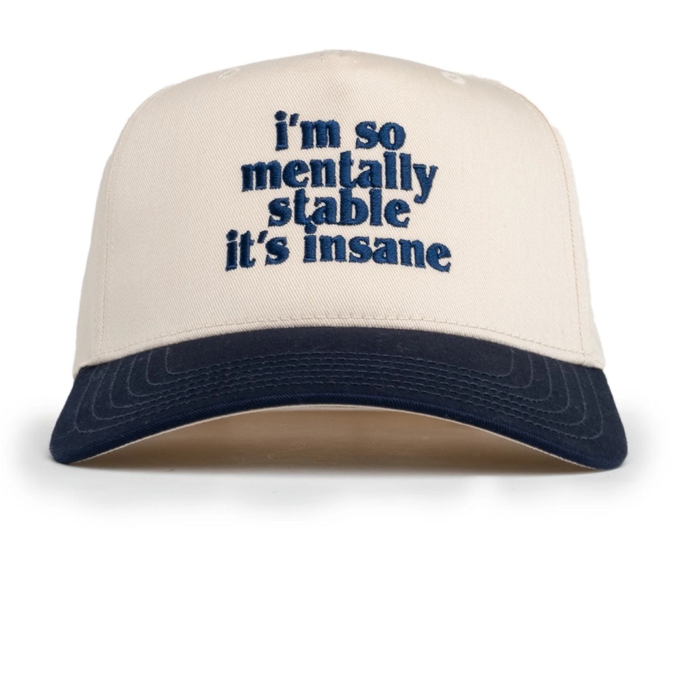 Cream and Navy Embroidered Cap